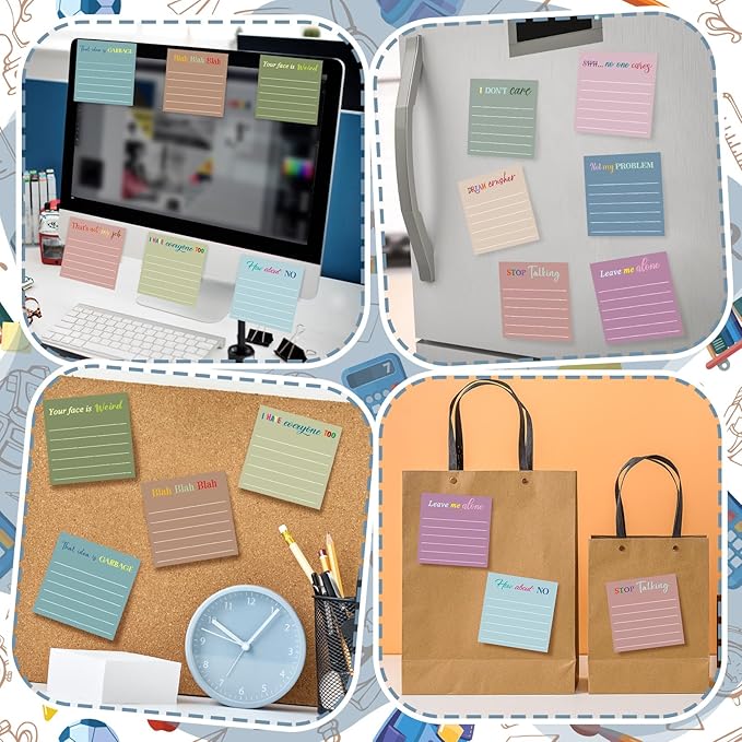 Yinder 24 Pcs Inspirational Sticky Notes with Lines Cute Motivational Sticky Notes Pad Employee Appreciation Gifts Bulk for Teacher Nurse Coworkers Office Supplies 3 x 3''(Morandi Color,Funny)