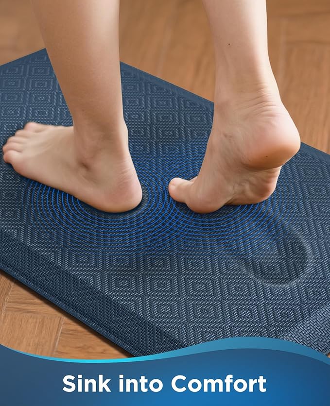 Ophanie Kitchen Mats for Floor, 3/4 inch Thick, Anti Fatigue Cushioned Mat, Kitchen Rugs, Waterproof, Comfort Ergonomic Standing Mat for Office, Home, Sink, 20x32 Blue Non-Slip Ridged Bottom