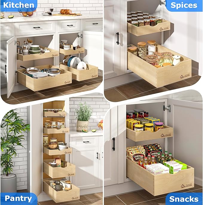 WelFurGeer Premium Birchwood Pull-Out Cabinet Drawers, 26" W x 22" D Pull Out Cabinet Organizer, Heavy-Duty Cabinet Organizer with Easy Installation, Space-Saving Pullout Drawer for Home & Kitchen