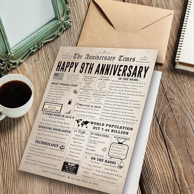 Big 9th Anniversary Card for Husband Wife, Funny 9 Years Wedding Anniversary Card Gift for Men Women, Willow Anniversary Card for Mom Dad Parents