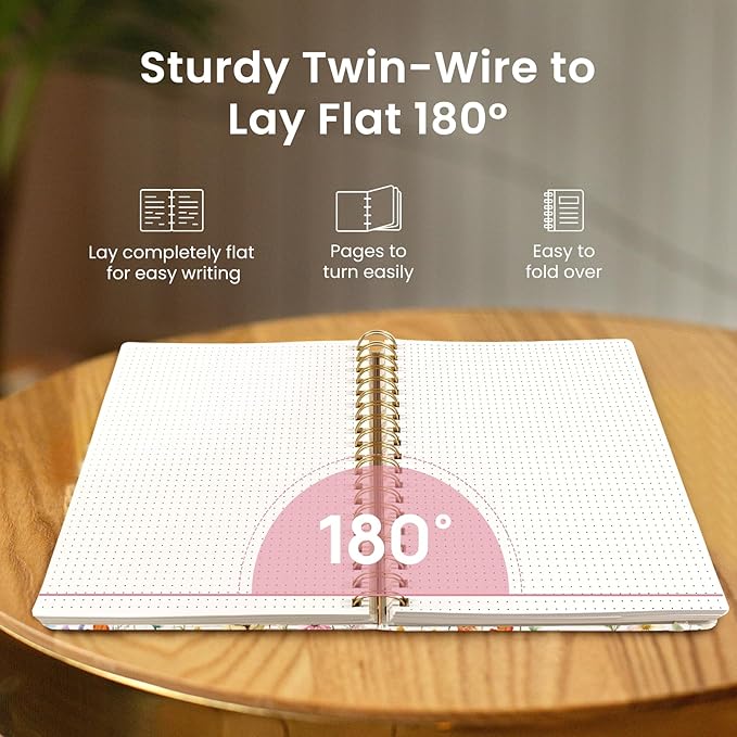 Spiral Dotted Notebook Journal for Work, 300 Pages, Thick B5 (7.1"x10") Bullet Dotted Journal for Women & Writing, Hardcover Notebook for Note Taking, Perfect for Work School Note Taking Business, Floral