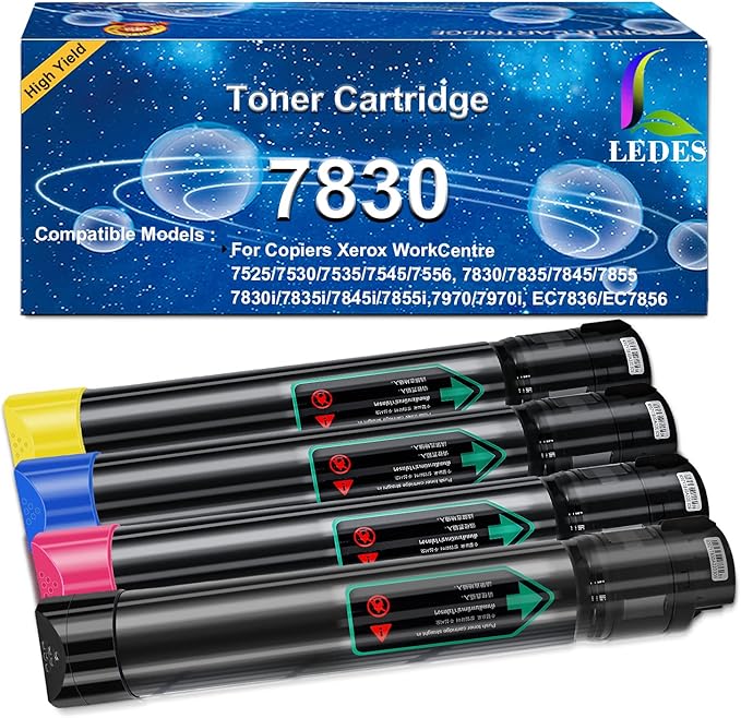 LEDES 7525 Toner Cartridge Compatible Replacement for Xerox WorkCentre 7830 7835 7845 7855 7970 7525 7530 7535 7545 7556 Printer(BK,M,C,Y)