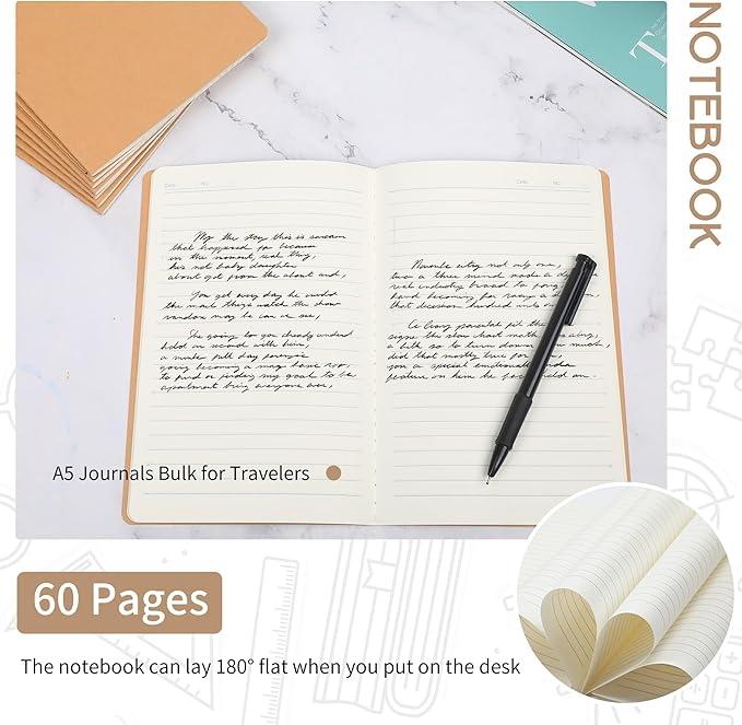 miikoul 48 Pack A5 Kraft Paper Notebook Lined Journal Bulk, 8.3 x 5.5 Inch, 60 Pages/30 Sheets, 80GSM, Travel Notebook Notepad for Adult, Students, Gift, School, Office Supplies