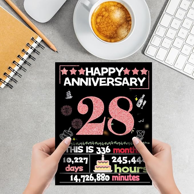 Joycard 28th Anniversary Card for Women, Wedding Card for Wife, Sweet Marriage Decorations Gifts for Couple, Perfect for Her on Anniversary Day, Back in 1997
