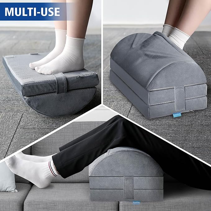 KAYFIA Foot Rest for Under Desk at Work XXL(20in) with 3 Adjustable Heights，Foot Stool with Supportive Gel Foam, Warmer Feet Pocket Footrest for Office Gaming Chair, for Leg Support -Gra