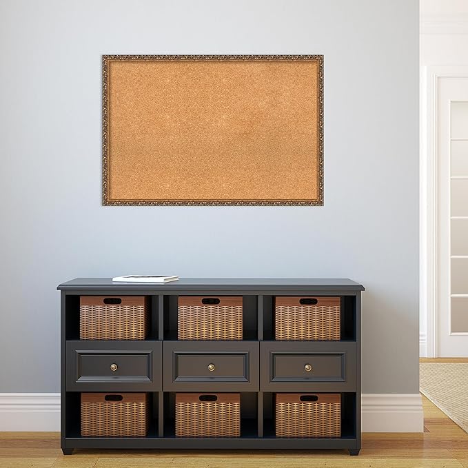 Amanti Art Natural Cork Board for Wall, 26x38 Vision Board with Bronze Frame, Large Corkboard Office Decor for Home Organization, Traditional Corkboard Pinboard to Display Items for Home Organization