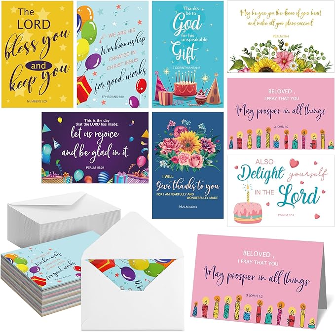 Zhanmai 80 Pack 4 x 6 Inch Religious Christian Birthday Cards Bulk with Scripture Assorted Bible Verse Designs Christian Blessings Birthday Cards with Envelopes (Classic Style)