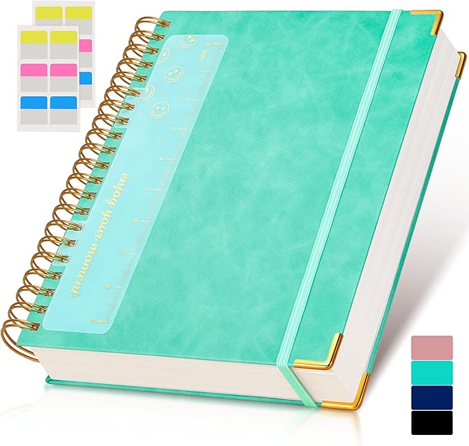 Spiral Notebook Journal 8.5” x 11”, 300 Pages Hardcover Leather Lined Journals for Women Men, A4 Large College Ruled Notebooks with 100 GSM Thick Paper, Spiral Journal for Writing Work School, Teal