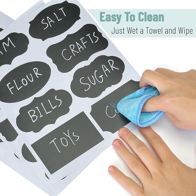 Mr. Pen- Chalkboard Labels, 200pc, Assorted Shapes, 1 White Chalk Marker and Small Towel, Labels, Label Stickers, Labels for Storage Bins, Sticker Labels, Bottle Labels, Food Labels, Jar Labels