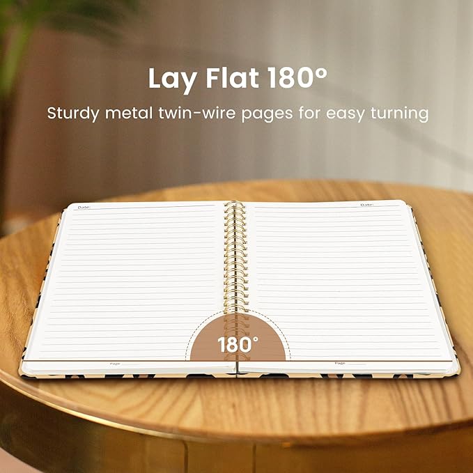 Lined Spiral Journal Notebook for Women, Pretty A5 College Ruled Hardcover Notebook for Work & Note Taking, Cute Aesthetic Journal for Writing, 140 Pages, Leopard