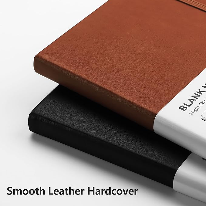 RETTACY Blank Journal Notebook, 192 Pages, A5 Medium Size (5.7'' x 8.3''), Leather Hardcover, 100 GSM Thick Paper, for Sketching, Drawing, Painting (Black)