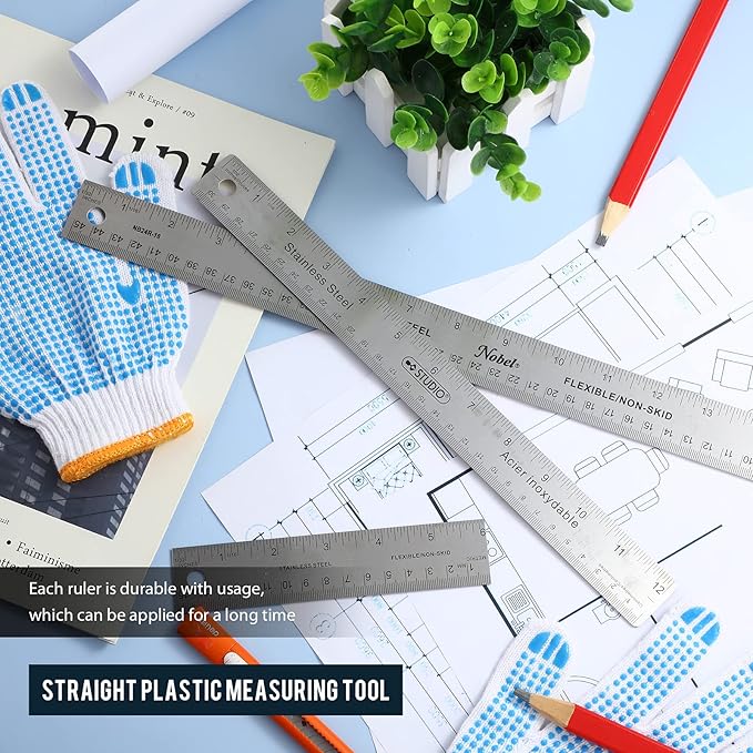 Frienda 2 Pcs Metal Ruler Cork Backed 12 Inch and 18 Inch Stainless Steel Rulers with Cork Backing Non Slip Straight Measure Edge for Student Graduation School Supply