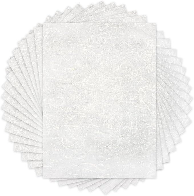 Benvo 50 Sheets A4 Natural Mulberry Paper Visible Plant Fibers Rice Paper Printable Decoupage Tissue Paper Sheets for Writing, Painting, Card Making, DIY Crafts(8.3x11.7in, Semi Transparent Off White)