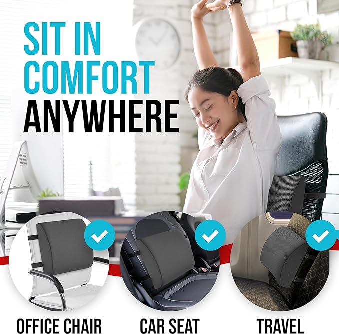 FORTEM Seat Cushion and Lumbar Support for Office Chair, Desk Chair Cushion, Memory Foam Office Chair Cushion, Non Slip Sitting and Back Pillow for Gaming, Car Seat Cushion, Chair Pad, XL