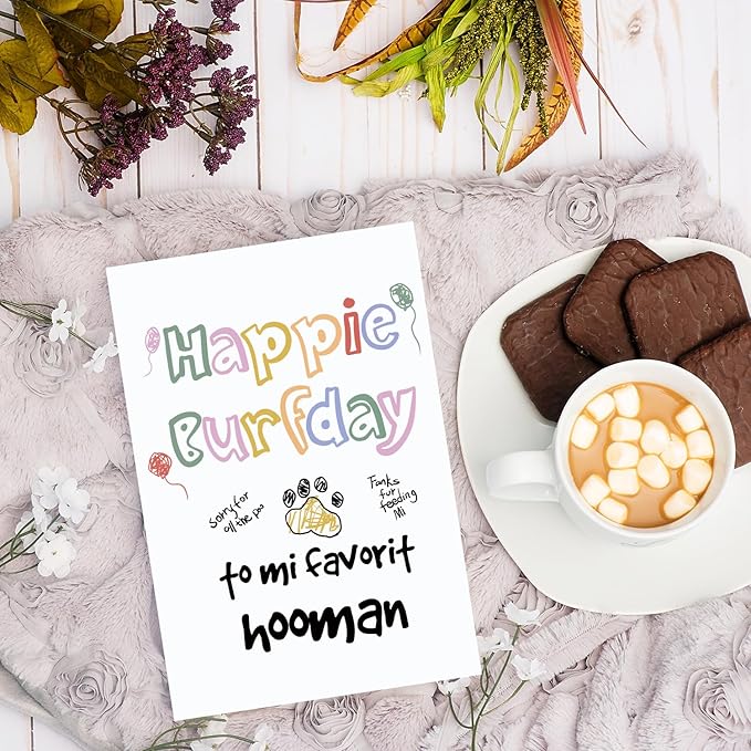 Funny Birthday Card From Cat Dog, Happy Birthday Card Gift for Dog Dad Mom Friend Women Men