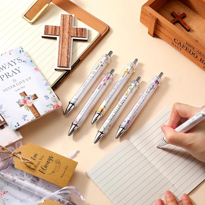 200 Pcs Bible Verse Sets Church Christian Gift Include 50 Scripture Notebooks 50 Bible Bamboo Pens 50 Thanks Tags 50 Organza Bags for Women Man Christian Party Gifts(Colorful,Floral)