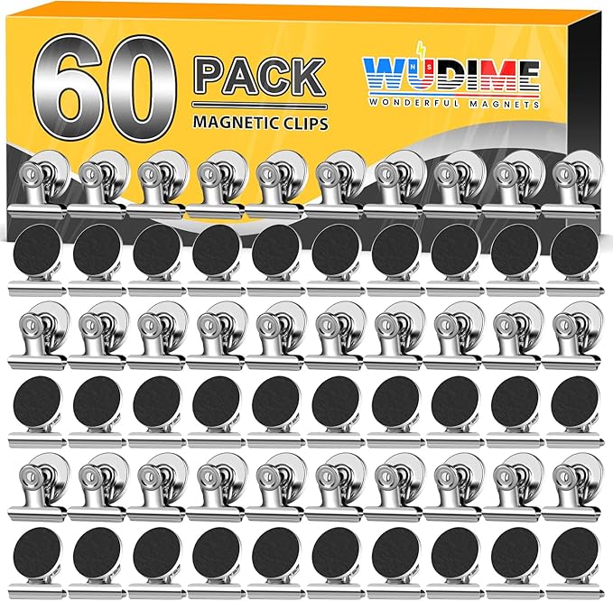 60 Pack Fridge Magnet Refrigerator Magnets, Strong Magnetic Clips Whiteboard Magnets, Magnet Clips Heavy Duty, Clip Magnets for Photo Displays, Home, Office, Classroom, Silver