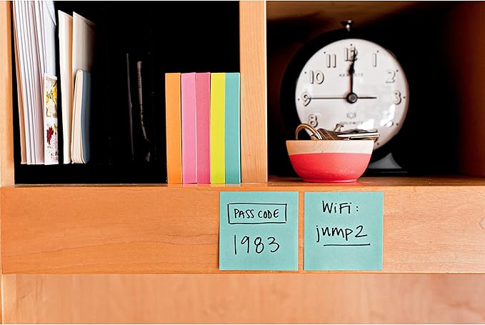 Post-it Super Sticky Notes, 8 Sticky Note Pads, 1.875 x 1.875 in., School Supplies, Office Products, Sticky Notes for Vertical Surfaces, Monitors, Walls and Windows, Supernova Neons Collection