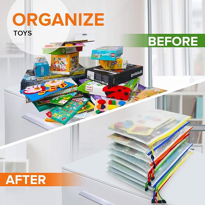 5 Pack Mesh Zipper Pouch Bags 10x14 inch - Plastic Zipper Pouches for Organizing - Document Bags With Zippered - Letter Size Zippered Pouch - Document Pouches