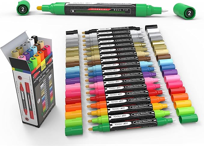 Acrylic Markers, Paint Pens Assorted Vibrant Markers for Rock Painting, Canvas, Glass, Mugs, Wood, Ceramic, Fabric, Metal, Scrapbooking. Non Toxic, Quick Dry, Multi-Surface, Lightfast (MEDIUM)