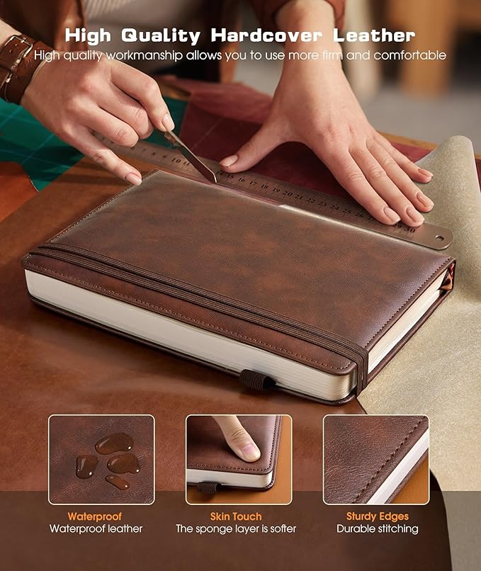 Lined Journal Notebook for Women Men, 256 Numbered Pages Hardcover Leather Journals for Writing, A5 Journaling Notebooks, College Ruled Journal for Business Work School Note Taking 5.75" x 8.38" Brown