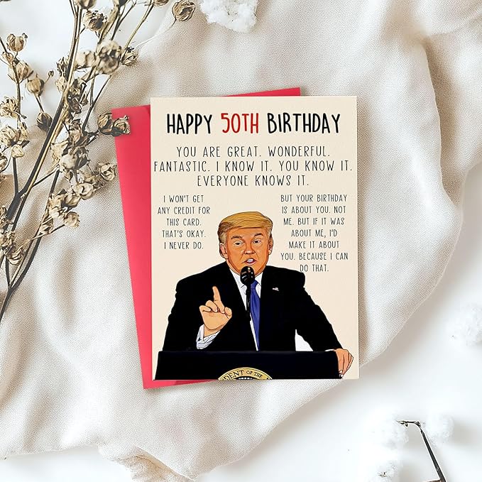 Funny Trump 50th Birthday Card, Great Trump 50th Birthday Gifts, Naughty Donald Birthday Card for Him Her, Great 50 Years Old Birthday Decorations for Parents