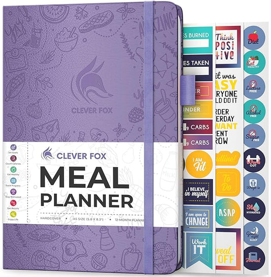 Clever Fox Weekly Meal Planner - Weekly & Daily Meal Prep Journal with Shopping and Grocery Lists for Menu Planning, Healthy Diet & Weight Loss Tracking, Lasts 1 Year, Undated, A5 - Lavender