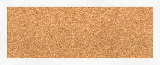 Amanti Art Natural Cork Board for Wall, 19x47 Vision Board with White Frame, Oversize Corkboard Office Decor for Home Organization, Modern Corkboard Pinboard to Display Items for Home Organization in