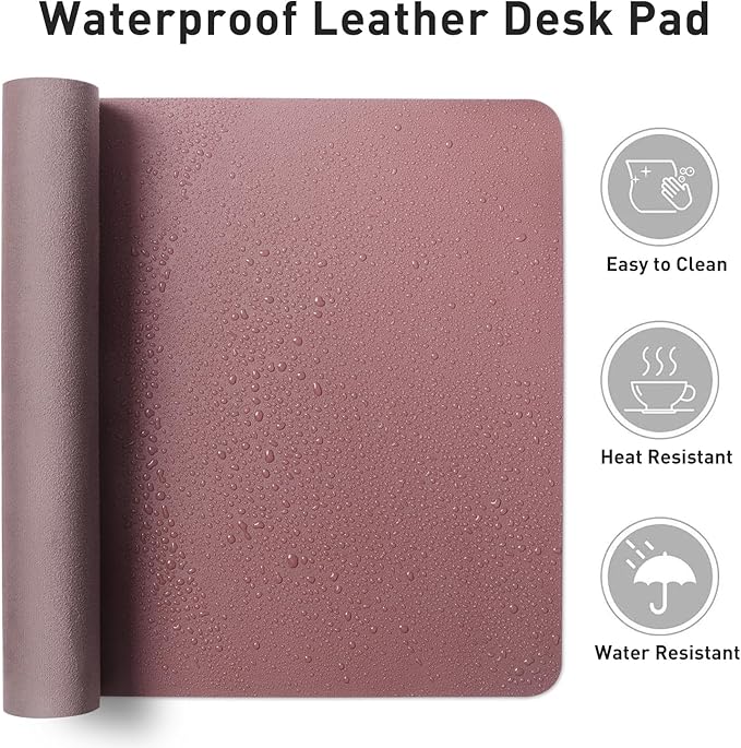 Aothia Leather Desk Pad Protector, Mouse Pad, Office Desk Mat, Non-Slip PU Leather Desk Blotter, Laptop Desk Pad, Waterproof Desk Writing Pad for Office and Home (Dark Pink, 23.6" x 13.7")