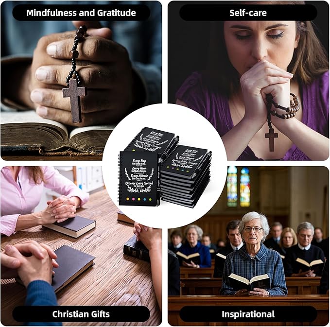 40 Pcs Bulk Christian Gifts Prayer Journal for Woman - 20 Set Religious Notepad with Christian Pen - Bible Notebook - Church Gifts for Mother's Day, Bible Study, and Family Devotions ( Black )