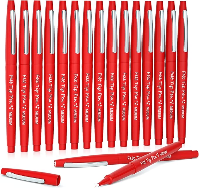 Lelix Felt Tip Pens, 15 Red Pack, 0.7mm Medium Point, Felt Tip Markers Pens for Journaling, Writing, Note Taking, Planner, Perfect for School Office and Art Supplies