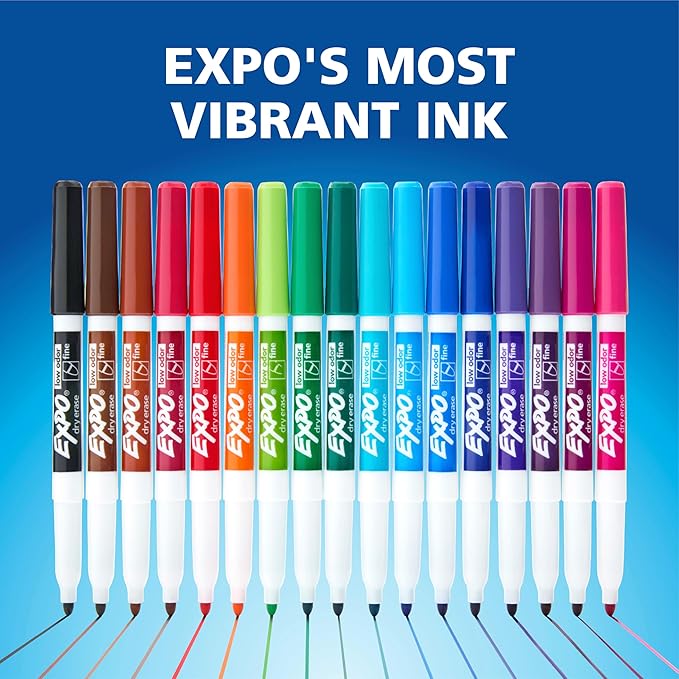 EXPO Fine Tip Dry Erase Markers Low Odor Black Ink 36-Count Set Ideal for Classroom Office and Home Use