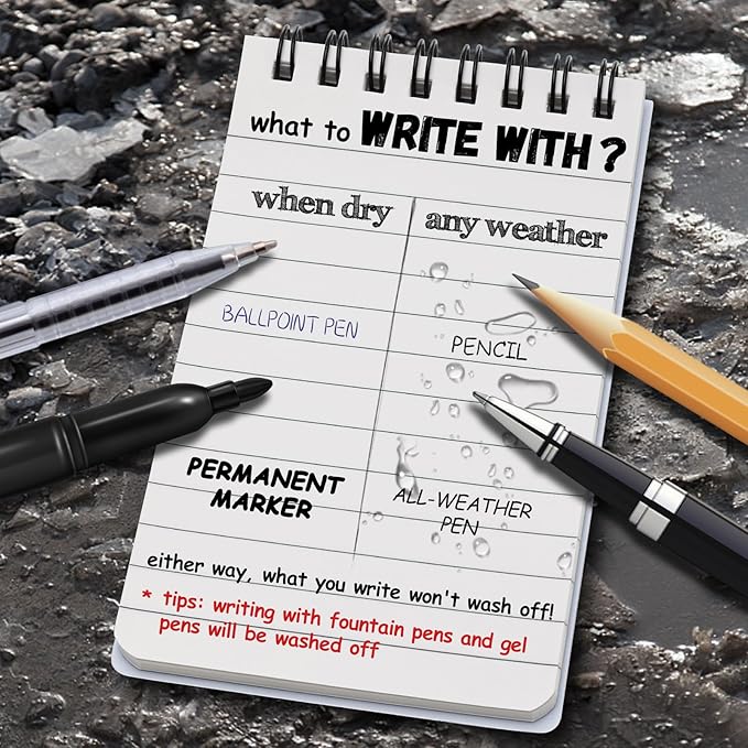 POPYOLA 4 Pack Waterproof Pocket Notebook, 3 x 5 Pocket Notepad, All Weather Small Mini Spiral Notepad with 100 Lined Pages for Outdoor Office School