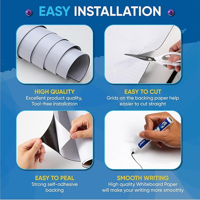 YOUNGJQ Magnetic Dry Erase Board Paper for Wall Self Adhesive Whiteboard White Board Sticker 42" x 24" for Office Home Playroom with Starter Kit