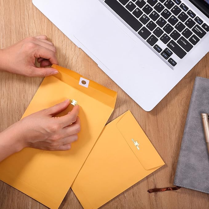 Zonon 100 Pieces 3 Sizes Clasp Envelopes Kraft Paper Catalog Clasp Envelope with Clasp Closure for Filing, Storing, Privacy Ensuring or Mailing Documents (9 x 12 Inch, 6 x 9 Inch, 5 x 7 Inch)
