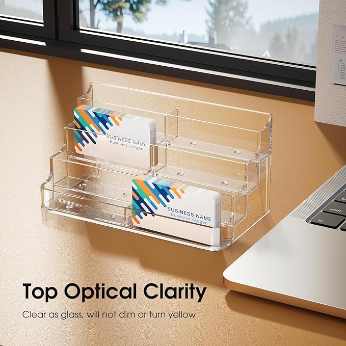 MaxGear Acrylic Business Card Holder for Desk Multiple Business Card Holders, Premium Cards Stand for Workspace, Clear Plastic Display Holder with 4 Tier for Office, 8 Pocket, 400 Cards Capacity