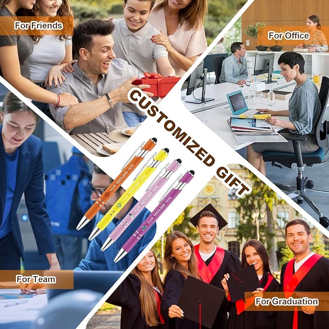 Personalized Pens 50pcs with Stylus Custom Ballpoint Pens in Bulk Engraved with Logo Text Personalized Bulk Black Ink for Office College Business