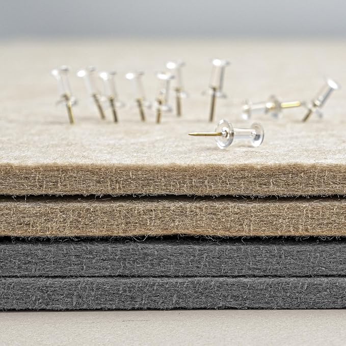 Bulletin Board, 24 x 18 inches Felt Board Decorative Pin Board, Cork Board Alternative for Wall, Foldable Photo Board Self-Adhesive Vision Board Mood Board with 20 Pushpins - Gray