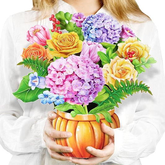 Airpark Paper Flower Pop Up Cards, 12'' Rose Hydrangea Bouquet, Paper Flowers 3D Greeting Cards with Blank Note Card & Envelope for Birthday, Annivesary, Easter Cards Gifts for Women Kids