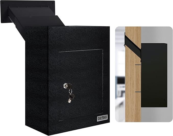 Through-The-Wall Drop Box Deposit Safe 17 x 13 x 7 - Heavy Duty Steel Mailbox with Lock for Receiving Mail, Checks, Letters, Cash and More for Home, Office and Commercial Use (D700) (Black)