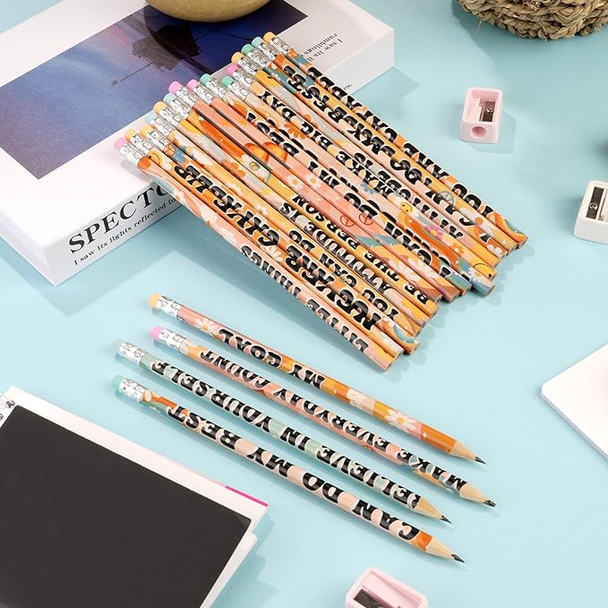 60 Pcs Retro Motivational Pencils Bulk, Inspirational School Pencils for Classroom, Cute Wood Pencils with Encourage Positive Saying, Back to School Supplies for Kids Student Teacher Classroom Reward