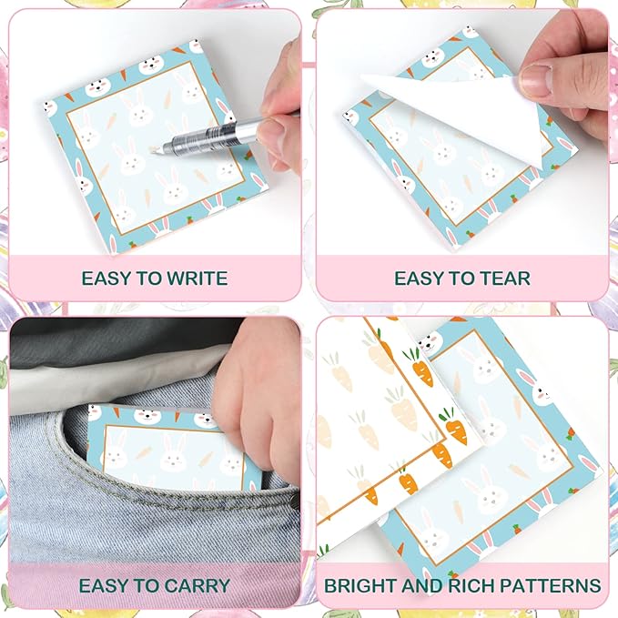 9 Pieces Easter Sticky Notes Self-Adhesive Easter Rabbit Carrot Note Pads Sticky Memo Notes for School Office Home Supplies Students Teachers Present, 9 Styles