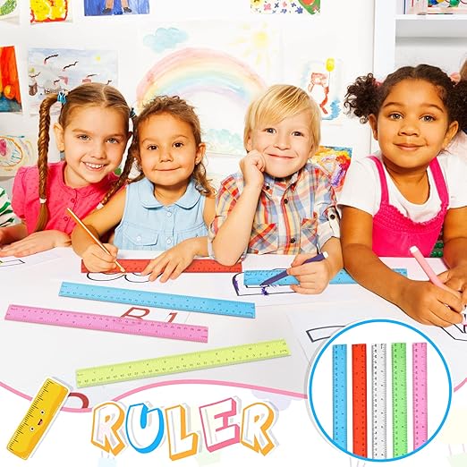 Zonon 30 Pcs 12 Inch Plastic Ruler Assorted Colors Ruler Bulk with Centimeters Millimeter and Inches Rulers First Day of School Gift for Kids School Classroom Office Supplies(Bright Color,Plastic)