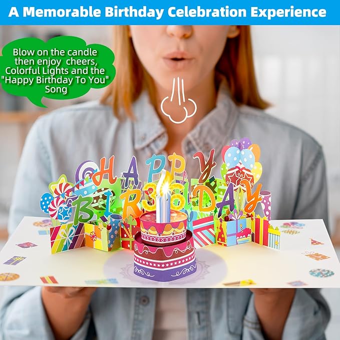 Gumry 36TH Musical Birthday PopUp Card, Blowable Colorful Light Candle 3D Cards with Song, Applause Cheers Sound, Greeting Cards Birthday Gifts Decorations for Women Men Turning 36 Years Old
