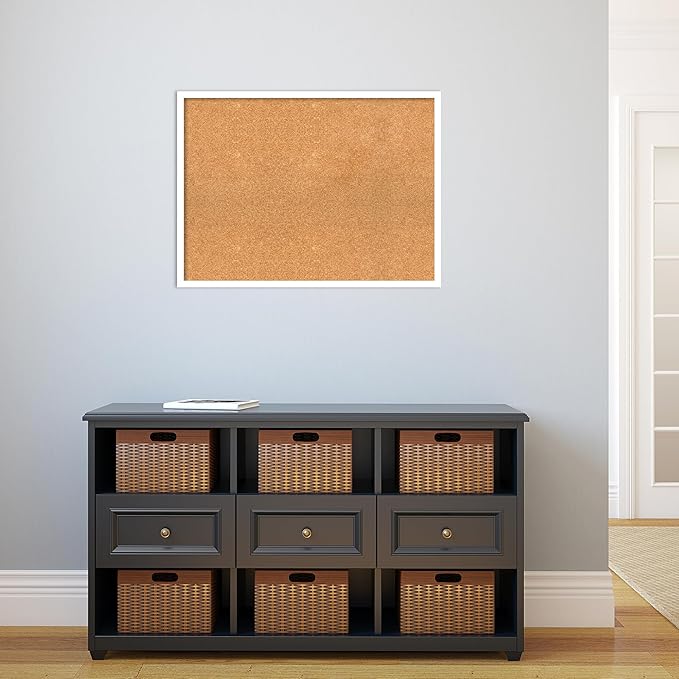 Amanti Art Natural Cork Board for Wall, 23x31 Vision Board with White Frame, Large Corkboard Office Decor for Home Organization, Modern Corkboard Pinboard to Display Items for Home Organization in