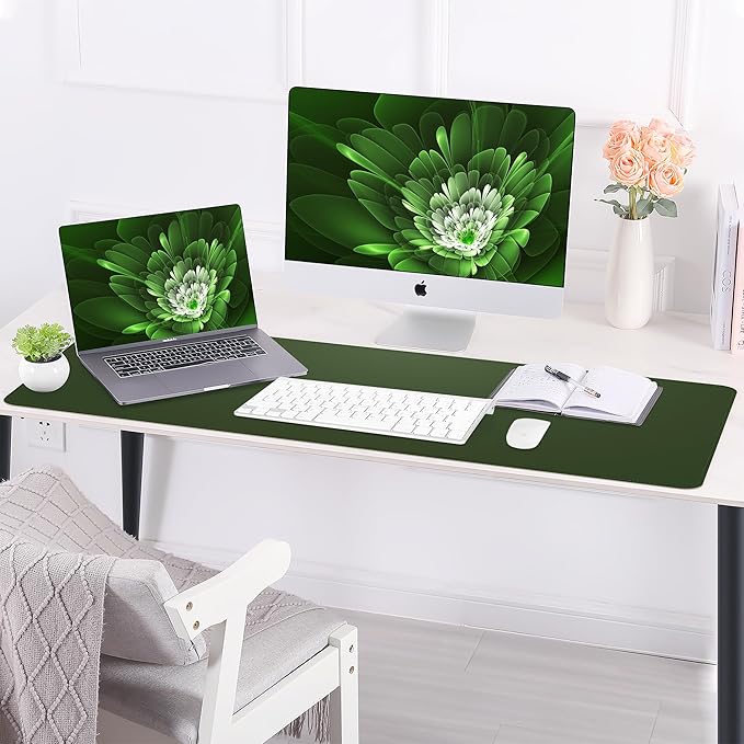 Leather Desk pad Protector, Large Desk mat with Natural Cork & PU Leather,Mouse pad,Non-Slip Office Desk Mat,Waterproof Desk Writing Pad for Office and Home (47in*17in,Military Green)