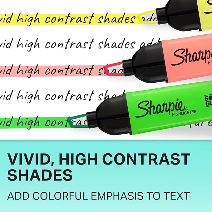 SHARPIE Clear View Highlighter, Chisel Tip Fluorescent And Pastel Highlighters, See Through Tip Highlighter Marker Set, Tank Highlighter, Assorted Colors, 8 Count