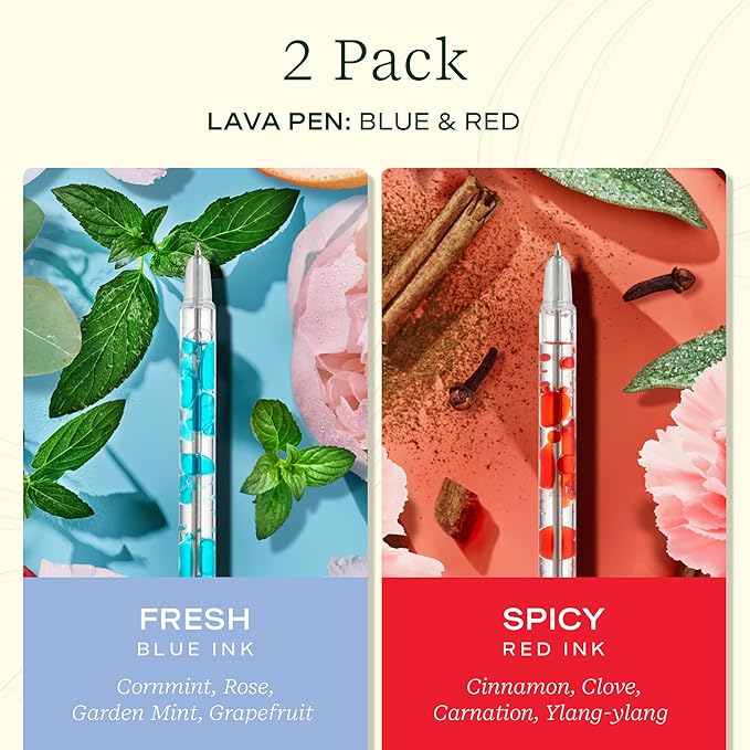 Lifelines Scented Lava Gel Pen Set, 2-Pack (Blue & Red) - 0.7mm Colored Gel Pens Infused with Scented Essential Oil Blends & Mesmerizing Lava - School Supplies for College Kids & Adults