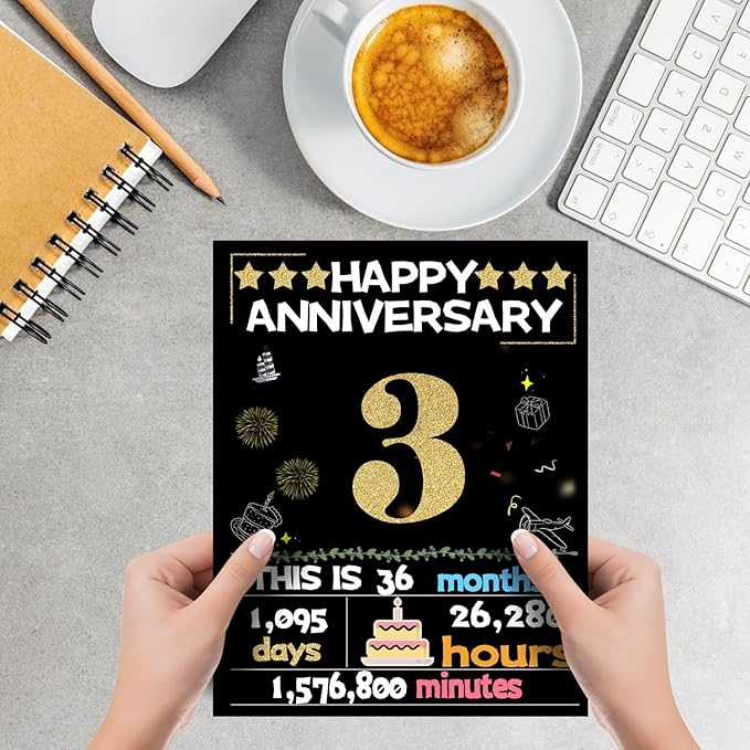 Joycard 3th Anniversary Card for Women Men, Gold Wedding Card for Wife Husband, Sweet Marriage Decorations Gifts for Couple, Perfect for Her Him on Anniversary Day, Back in 2022