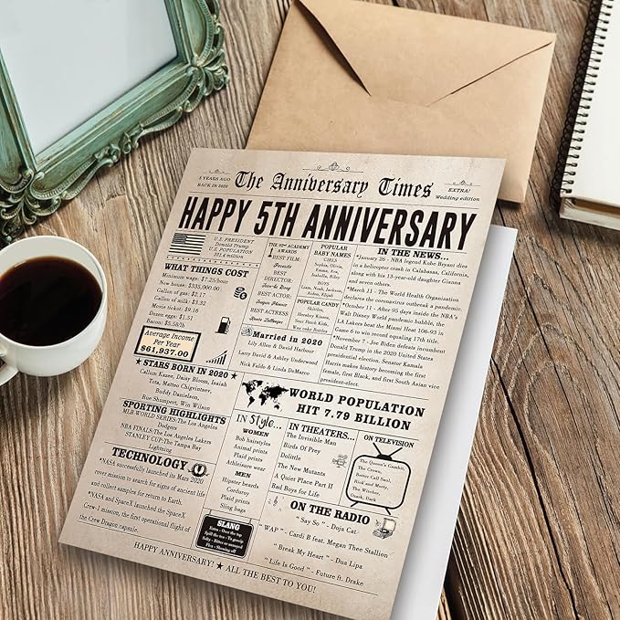 Jumbo 5th Anniversary Card for Husband Wife, Funny Wood Anniversary Card for Him Her, Vintage 5 Year Anniversary Card Gifts for Boyfriend Girlfriend
